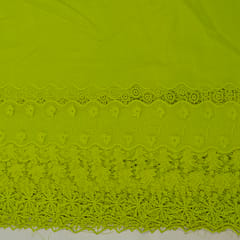 Green Color Cotton Chikan Border Embroidered Fabric