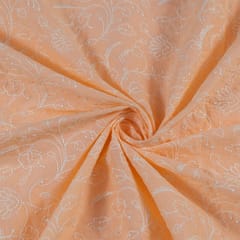 Peach Color Cotton Thread Lakhnavi Embroidered Fabric (1.95 Meter Piece)