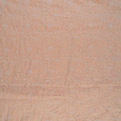 Peach Color Cotton Thread Lakhnavi Embroidered Fabric (1.95 Meter Piece)
