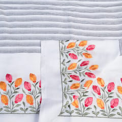 White Color Cotton Linen Embroidered Fabric (50CM cut Piece)