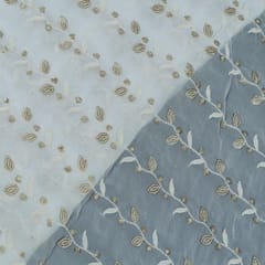White Dyeable Georgette Thread Embroidered Fabric (1.50 Meter Piece)