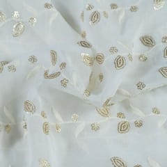 White Dyeable Georgette Thread Embroidered Fabric (1.50 Meter Piece)
