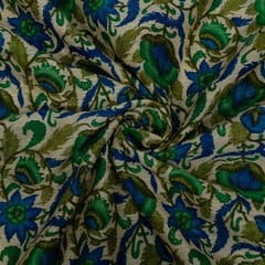 Green Color Poly Dupion Printed Fabric