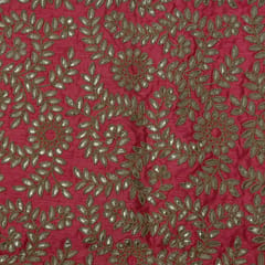 Pink Color Poly Dupion Embroidered Fabric (1.30 Meter Piece)