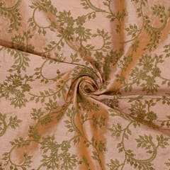 Peach Color Poly Dupion Embroidered Fabric (1 Meter Piece)