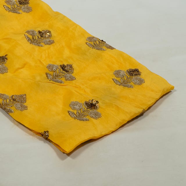Yellow Color Upada Embroidered Fabric (70 Cm Piece)