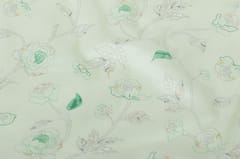 Green color linen cotton Printed Fabric