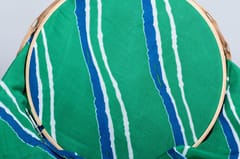 Green Color Pure Muslin with white stripes Printed Fabric