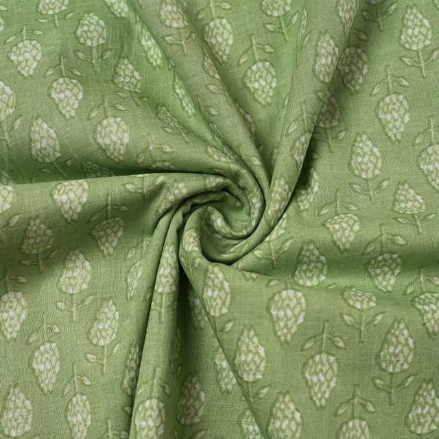 Light Green Color Cambric Cotton Printed Fabric