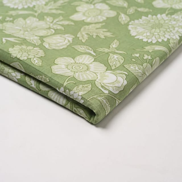 Green Color Cambric Cotton Printed Fabric