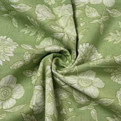 Green Color Cambric Cotton Printed Fabric