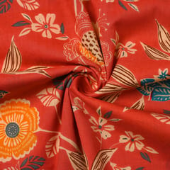 Brick Red Color Cambric Cotton Printed Fabric