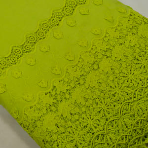 Green Color Cotton Chikan Border Embroidered Fabric (1Meter Piece)