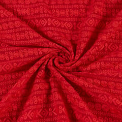 Red Color Georgette Chikan Embroidered Fabric With Sequins (1Meter Piece)