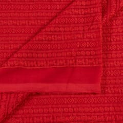 Red Color Georgette Chikan Embroidered Fabric With Sequins (1Meter Piece)