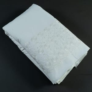White Color Dyeable Cotton Chikan Embroidered Fabric (1.30Meter piece)