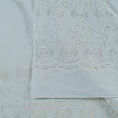 White Color Dyeable Cotton Chikan Embroidered Fabric (1.30Meter piece)