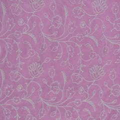 Pink Color Cotton Thread Lakhnavi Embroidered Fabric (1.20Meter Piece)