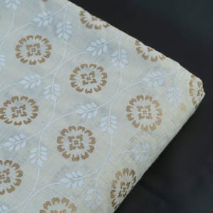Off White Slub Cotton Khadi n Gold Printed Fabric (1.40Meter Piece)