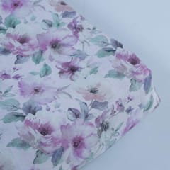 Off White Glace Cotton Floral Digital Printed Fabric (1.10Meter Piece)