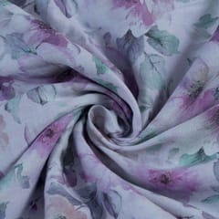 Off White Glace Cotton Floral Digital Printed Fabric (1.10Meter Piece)