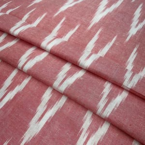 Dark Peach Shade Ikkat Striped Unstitched Fabric