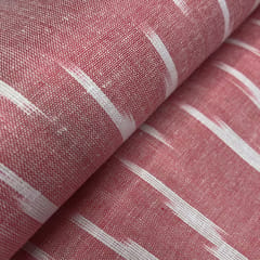 Dark Peach Shade Ikkat Striped Unstitched Fabric