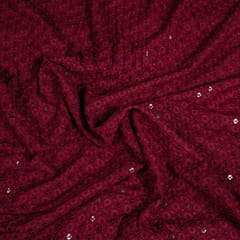 Maroon Color Rayon Chikan Fabric (1.20Meter Piece)