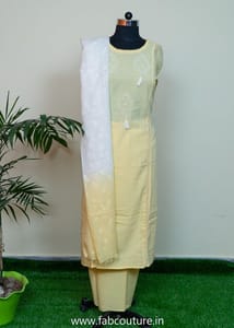 Yellow Cotton Flex Pearl Embroidery Suit With Cotton Bottom And Mal Cotton Dupatta Unstitched Suit Set