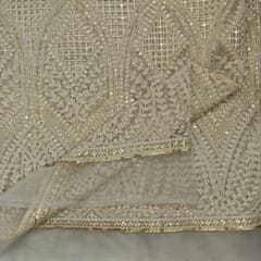 White Color Dyeable Net Sequins and Thread Embroidered Fabric (1.25Meter Piece)