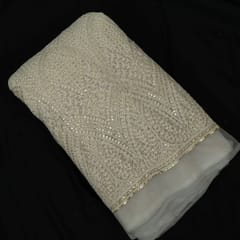 White Color Dyeable Net Sequins and Thread Embroidered Fabric (1.25Meter Piece)