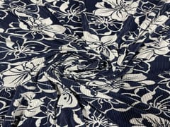 Printed Pleated Lycra Navy Blue White Floral