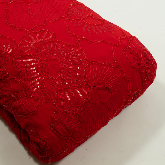 Red Georgette Embroidered Fabric