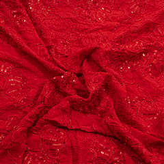 Red Georgette Embroidered Fabric