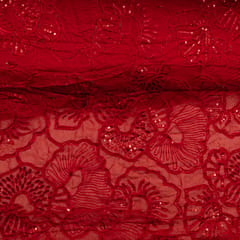 Red Georgette Embroidered Fabric