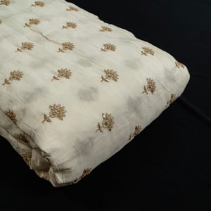 White Dyeable Dola Silk Embroidered Fabric