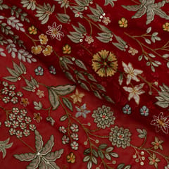 Red Gerogette Embroidered Fabric