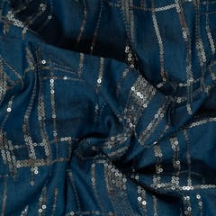 Light Blue Denim Sequin Embroidered Fabric