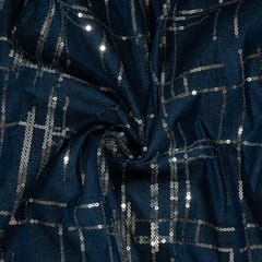 Blue Color Denim Sequin Embroidred Fabric