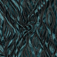 Peacock Blue Cutwork Knitted Velvet Fabric