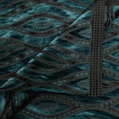 Peacock Blue Cutwork Knitted Velvet Fabric