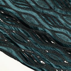 Peacock Blue Cutwork Knitted Velvet Fabric