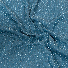 Blue Color Denim Embroidered Fabric