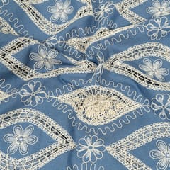 Light Blue Color Denim Cutwork Embroidered Fabric