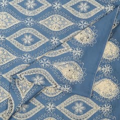 Light Blue Color Denim Cutwork Embroidered Fabric