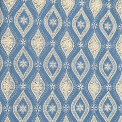 Light Blue Color Denim Cutwork Embroidered Fabric