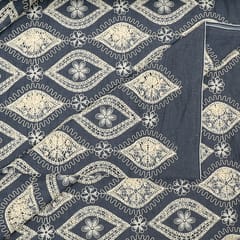 Blue Color Denim Cutwork Embroidered Fabric