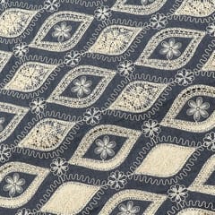 Blue Color Denim Cutwork Embroidered Fabric