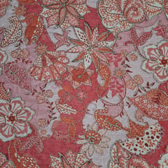 Red Color Crepe Embroidered Fabric