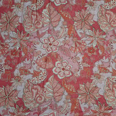 Red Color Crepe Embroidered Fabric